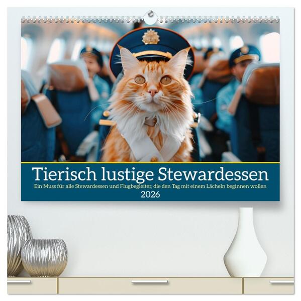 Tierisch lustige Stewardessen (hochwertiger Premium Wandkalender 2026 DIN A2 quer) Kunstdruck in Hochglanz