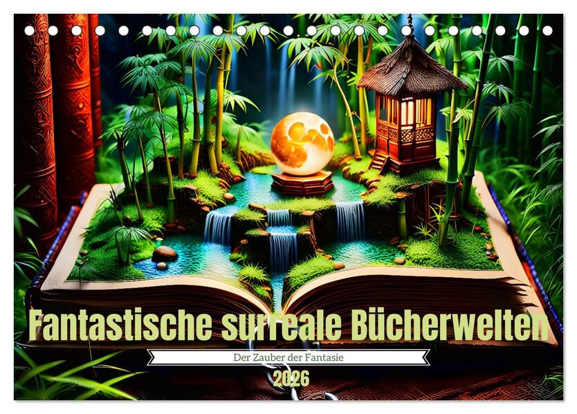 Fantastische surreale Bücherwelten (Tischkalender 2026 DIN A5 quer) CALVENDO Monatskalender