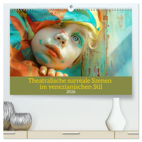 Theatralische surreale Szenen im venezianischen Stil (hochwertiger Premium Wandkalender 2026 DIN A2 quer) Kunstdruck in Hochglanz