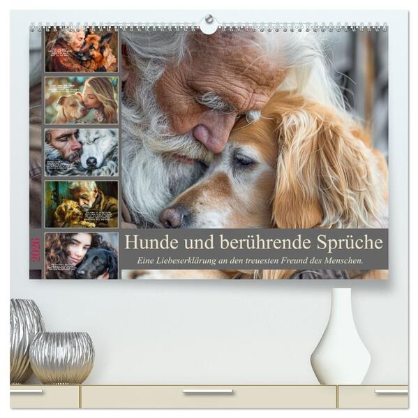 Hunde und berührende Sprüche (hochwertiger Premium Wandkalender 2026 DIN A2 quer) Kunstdruck in Hochglanz