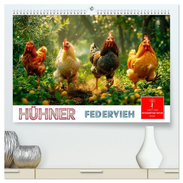 Hühner Federvieh (hochwertiger Premium Wandkalender 2026 DIN A2 quer) Kunstdruck in Hochglanz
