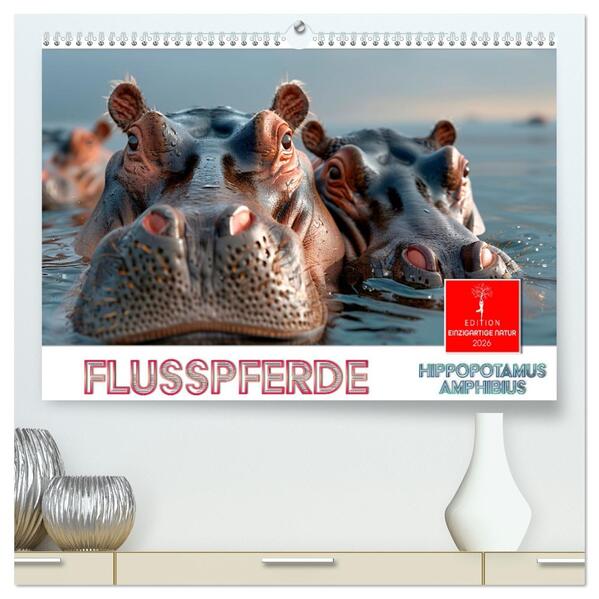Flusspferde - Hippopotamus amphibius (hochwertiger Premium Wandkalender 2026 DIN A2 quer) Kunstdruck in Hochglanz