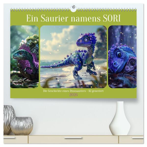 Ein Saurier namens Sori (hochwertiger Premium Wandkalender 2026 DIN A2 quer) Kunstdruck in Hochglanz