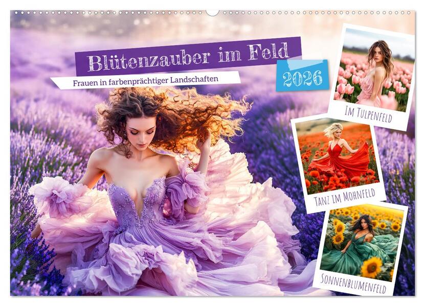 Blütenzauber im Feld - Frauen in farbenprächtiger Landschaften (Wandkalender 2026 DIN A2 quer) CALVENDO Monatskalender