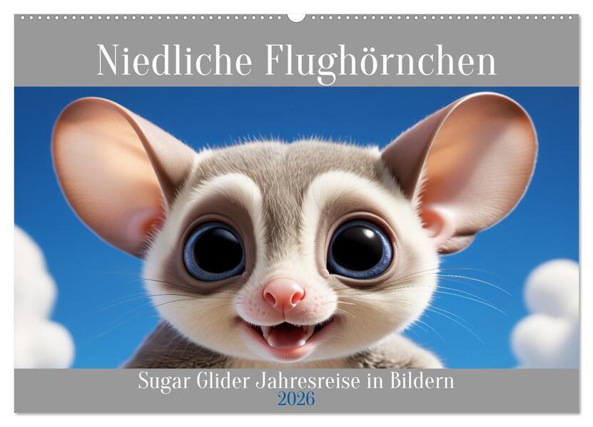 Niedliche Flughörnchen - Sugar Glider Jahresreise (Wandkalender 2026 DIN A2 quer) CALVENDO Monatskalender