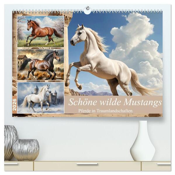 Schöne wilde Mustangs (hochwertiger Premium Wandkalender 2026 DIN A2 quer) Kunstdruck in Hochglanz