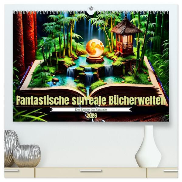 Fantastische surreale Bücherwelten (hochwertiger Premium Wandkalender 2026 DIN A2 quer) Kunstdruck in Hochglanz