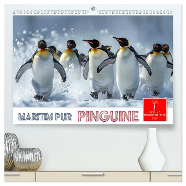Maritim pur - Pinguine (hochwertiger Premium Wandkalender 2026 DIN A2 quer) Kunstdruck in Hochglanz