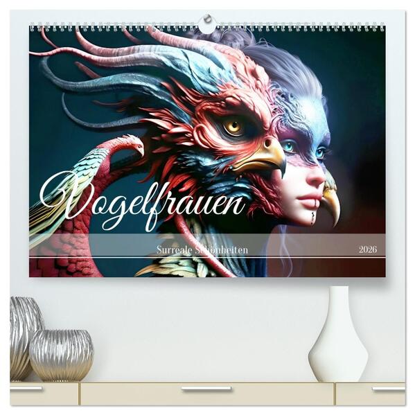 Vogelfrauen Surreale Schönheiten (hochwertiger Premium Wandkalender 2026 DIN A2 quer) Kunstdruck in Hochglanz