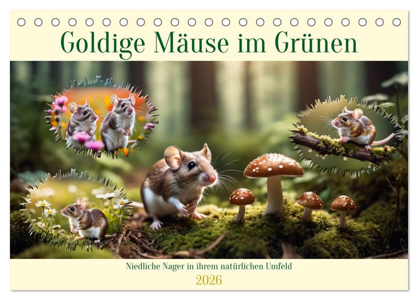 Goldige Mäuse im Grünen (Tischkalender 2026 DIN A5 quer) CALVENDO Monatskalender