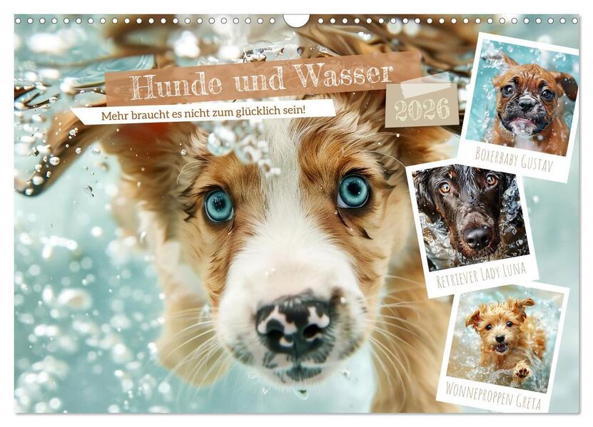 Hunde und Wasser (Wandkalender 2026 DIN A3 quer) CALVENDO Monatskalender