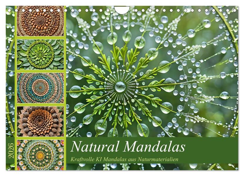 Natural Mandalas - Kraftvolle KI Mandalas aus Naturmaterialien (Wandkalender 2026 DIN A4 quer) CALVENDO Monatskalender