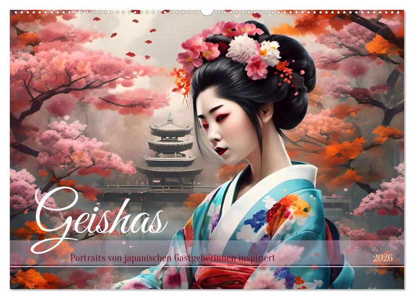 Geishas Portraits von japanischen Gastgeberinnen inspiriert (Wandkalender 2026 DIN A2 quer) CALVENDO Monatskalender
