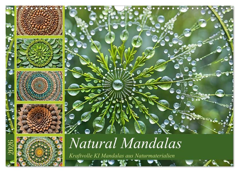 Natural Mandalas - Kraftvolle KI Mandalas aus Naturmaterialien (Wandkalender 2026 DIN A3 quer) CALVENDO Monatskalender
