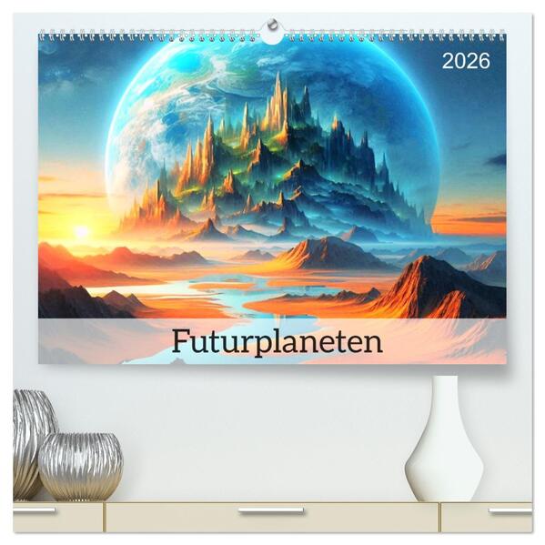 Futurplaneten (hochwertiger Premium Wandkalender 2026 DIN A2 quer) Kunstdruck in Hochglanz