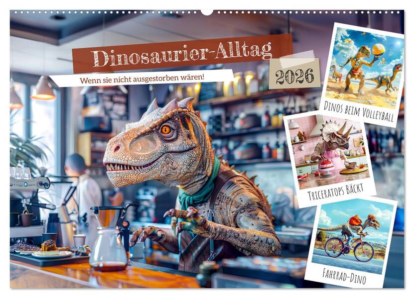 Dinosaurier-Alltag - Wenn sie nicht ausgestorben wären! (Wandkalender 2026 DIN A2 quer) CALVENDO Monatskalender