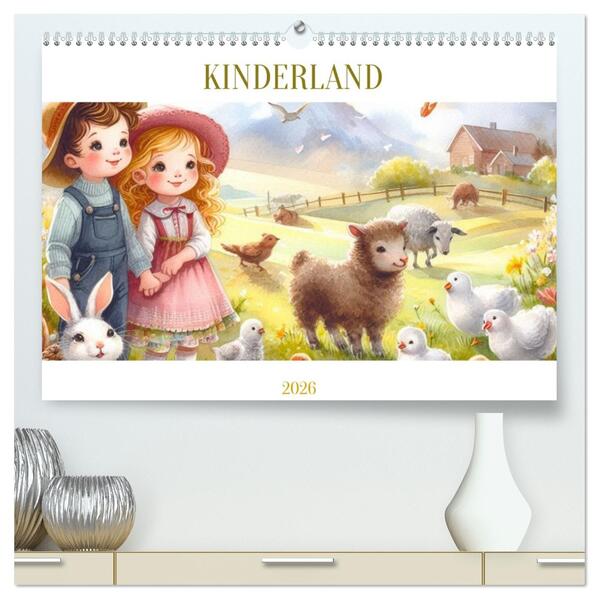 KINDERLAND (hochwertiger Premium Wandkalender 2026 DIN A2 quer) Kunstdruck in Hochglanz