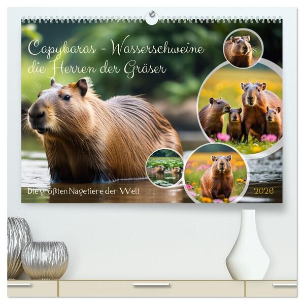 Capybaras - Wasserschweine die Herren der Gräser (hochwertiger Premium Wandkalender 2026 DIN A2 quer) Kunstdruck in Hochglanz