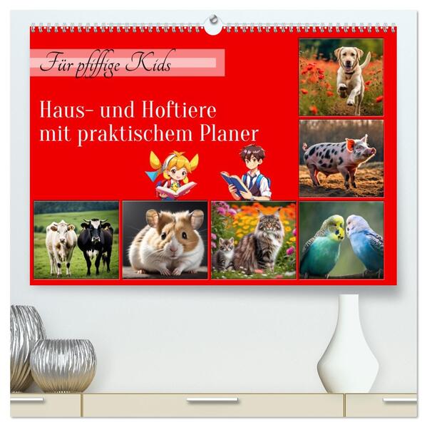 Für pfiffige Kids- Haus- und Hoftiere (hochwertiger Premium Wandkalender 2026 DIN A2 quer) Kunstdruck in Hochglanz
