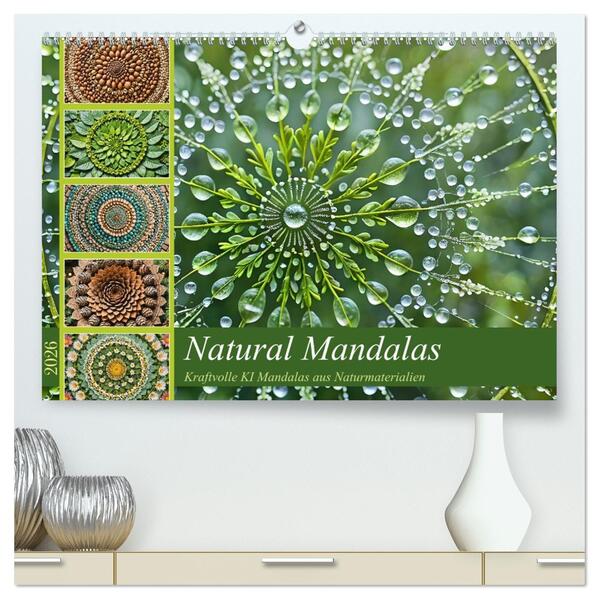 Natural Mandalas - Kraftvolle KI Mandalas aus Naturmaterialien (hochwertiger Premium Wandkalender 2026 DIN A2 quer) Kunstdruck in Hochglanz