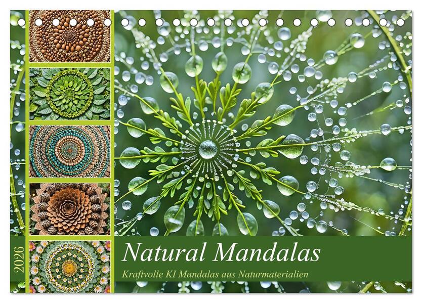 Natural Mandalas - Kraftvolle KI Mandalas aus Naturmaterialien (Tischkalender 2026 DIN A5 quer) CALVENDO Monatskalender