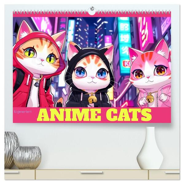 Anime Cats (hochwertiger Premium Wandkalender 2026 DIN A2 quer) Kunstdruck in Hochglanz