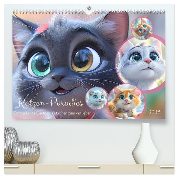 Katzen-Paradies. Entzückende Cartoon-Kätzchen zum verlieben (hochwertiger Premium Wandkalender 2026 DIN A2 quer) Kunstdruck in Hochglanz