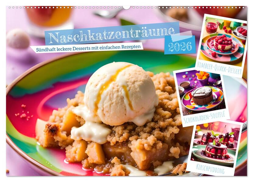 Naschkatzenträume - Sündhaft leckere Desserts mit einfachen Rezepten (Wandkalender 2026 DIN A2 quer) CALVENDO Monatskalender