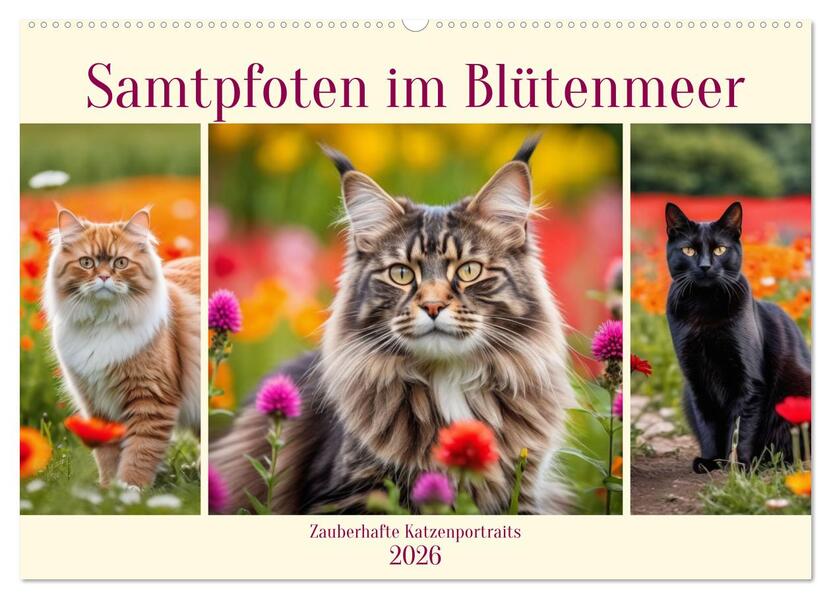 Samtpfoten im Blütenmeer (Wandkalender 2026 DIN A2 quer) CALVENDO Monatskalender
