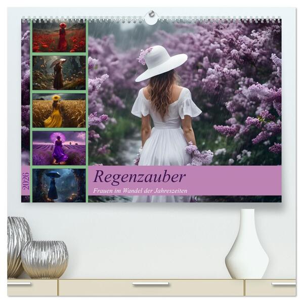 Regenzauber - Frauen im Wandel der Jahreszeiten (hochwertiger Premium Wandkalender 2026 DIN A2 quer) Kunstdruck in Hochglanz