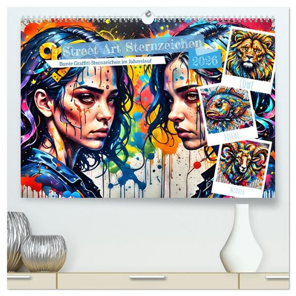 Street Art Sternzeichen (hochwertiger Premium Wandkalender 2026 DIN A2 quer) Kunstdruck in Hochglanz