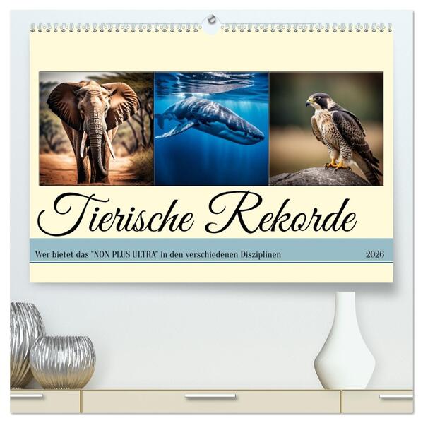 Tierische Rekorde (hochwertiger Premium Wandkalender 2026 DIN A2 quer) Kunstdruck in Hochglanz
