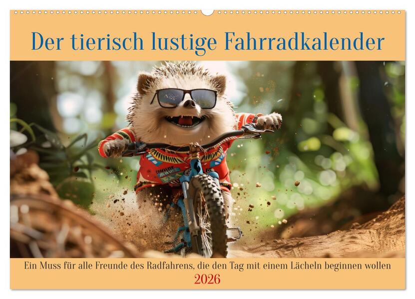 Der tierisch lustige Fahrradkalender (Wandkalender 2026 DIN A2 quer) CALVENDO Monatskalender