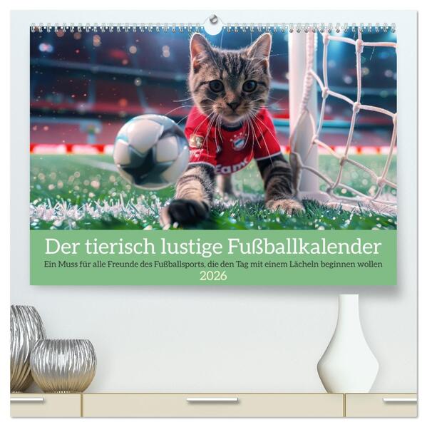 Der tierisch lustige Fußballkalender (hochwertiger Premium Wandkalender 2026 DIN A2 quer) Kunstdruck in Hochglanz