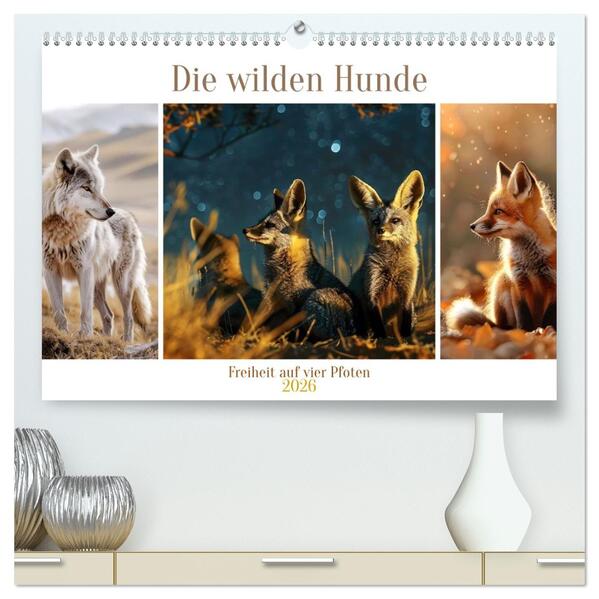 Die wilden Hunde (hochwertiger Premium Wandkalender 2026 DIN A2 quer) Kunstdruck in Hochglanz