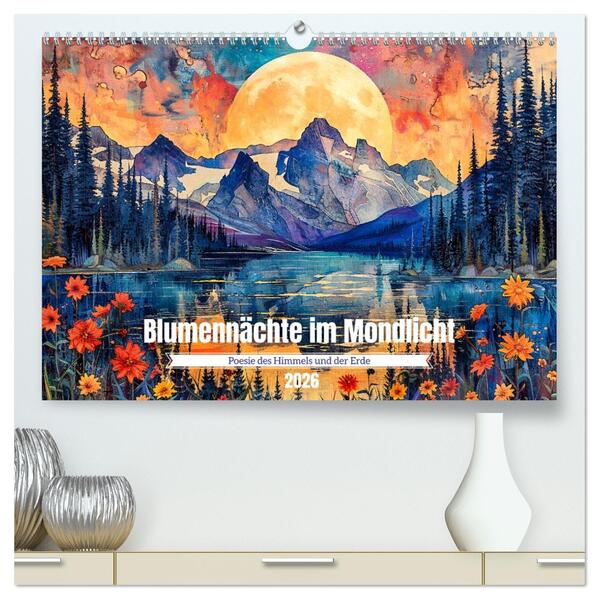 Blumennächte im Mondlicht - Poesie des Himmels und der Erde (hochwertiger Premium Wandkalender 2026 DIN A2 quer) Kunstdruck in Hochglanz