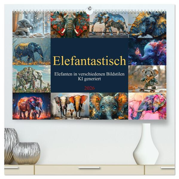 Elefantastisch (hochwertiger Premium Wandkalender 2026 DIN A2 quer) Kunstdruck in Hochglanz