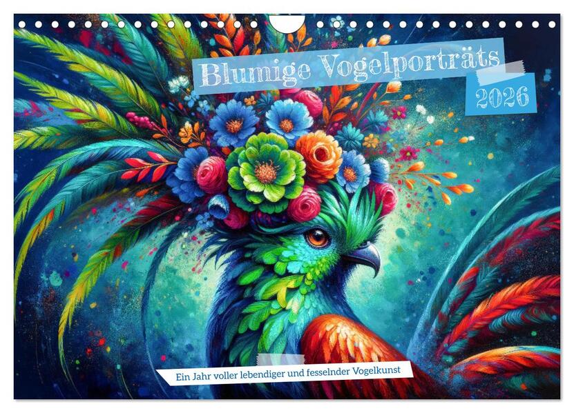 Blumige Vogelporträts (Wandkalender 2026 DIN A4 quer) CALVENDO Monatskalender