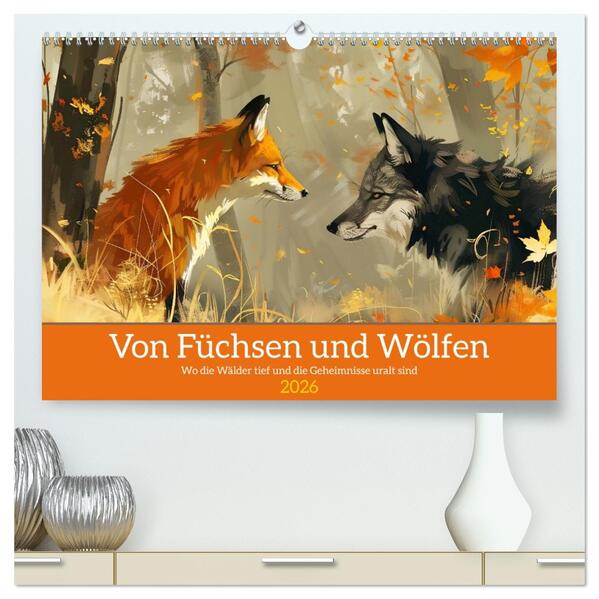 Von Füchsen und Wölfen (hochwertiger Premium Wandkalender 2026 DIN A2 quer) Kunstdruck in Hochglanz