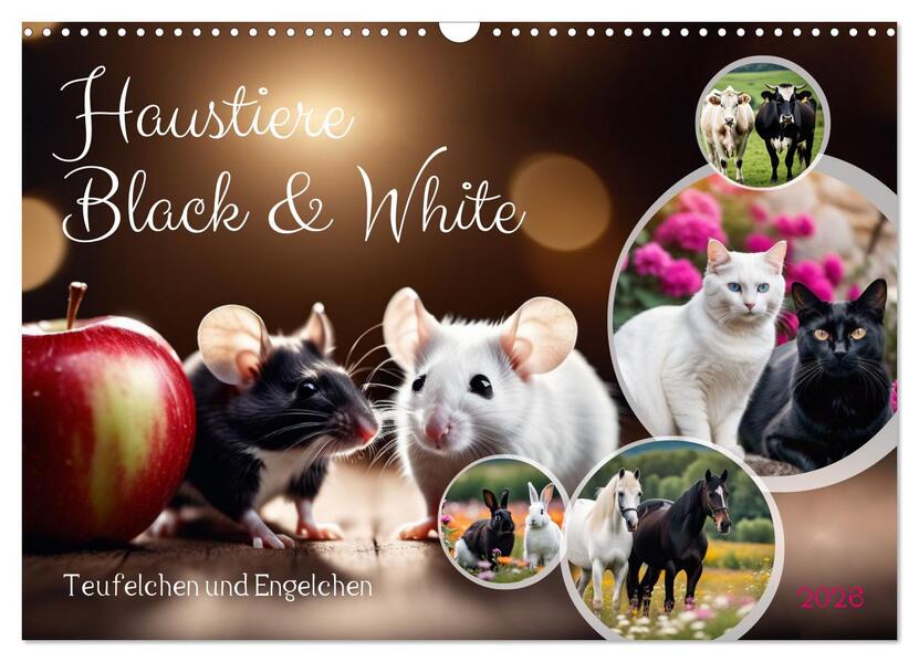 Haustiere - Black and White (Wandkalender 2026 DIN A3 quer) CALVENDO Monatskalender