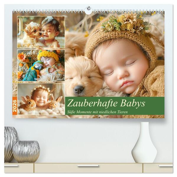 Zauberhafte Babys. Süße Momente mit niedlichen Tieren (hochwertiger Premium Wandkalender 2026 DIN A2 quer) Kunstdruck in Hochglanz