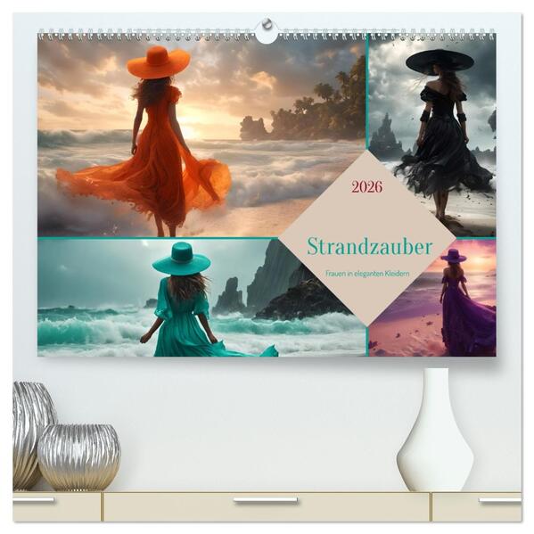 Strandzauber- Frauen in eleganten Kleidern (hochwertiger Premium Wandkalender 2026 DIN A2 quer) Kunstdruck in Hochglanz