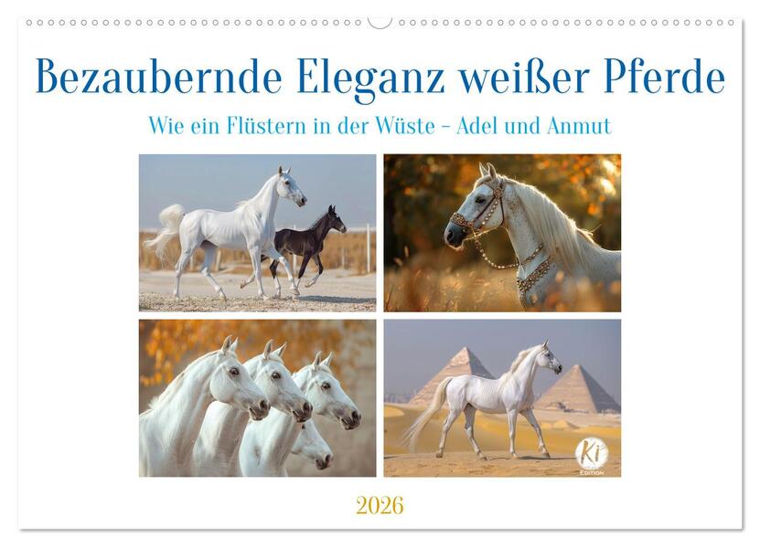 Bezaubernde Eleganz weißer Pferde (Wandkalender 2026 DIN A2 quer) CALVENDO Monatskalender