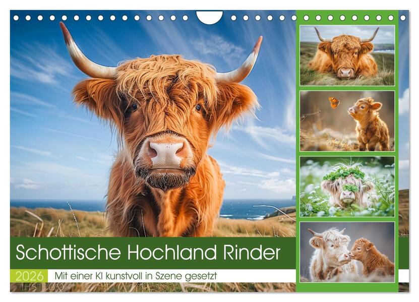 Schottische Hochland Rinder (Wandkalender 2026 DIN A4 quer) CALVENDO Monatskalender