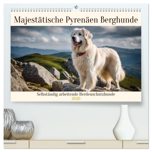 Majestätische Pyrenäen Berghunde (hochwertiger Premium Wandkalender 2026 DIN A2 quer) Kunstdruck in Hochglanz