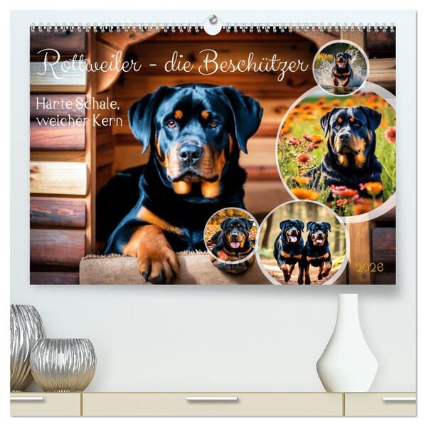 Rottweiler - die Beschützer (hochwertiger Premium Wandkalender 2026 DIN A2 quer) Kunstdruck in Hochglanz