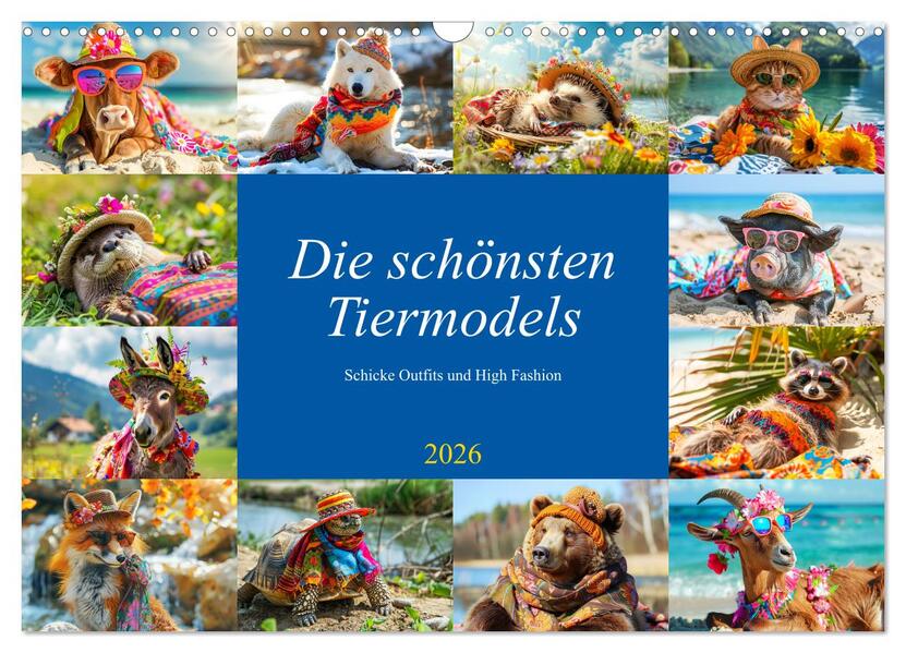 Die schönsten Tiermodels. Schicke Outfits und High Fashion (Wandkalender 2026 DIN A3 quer) CALVENDO Monatskalender