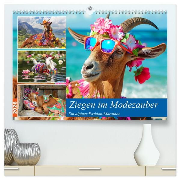 Ziegen im Modezauber. Ein alpiner Fashion-Marathon (hochwertiger Premium Wandkalender 2026 DIN A2 quer) Kunstdruck in Hochglanz