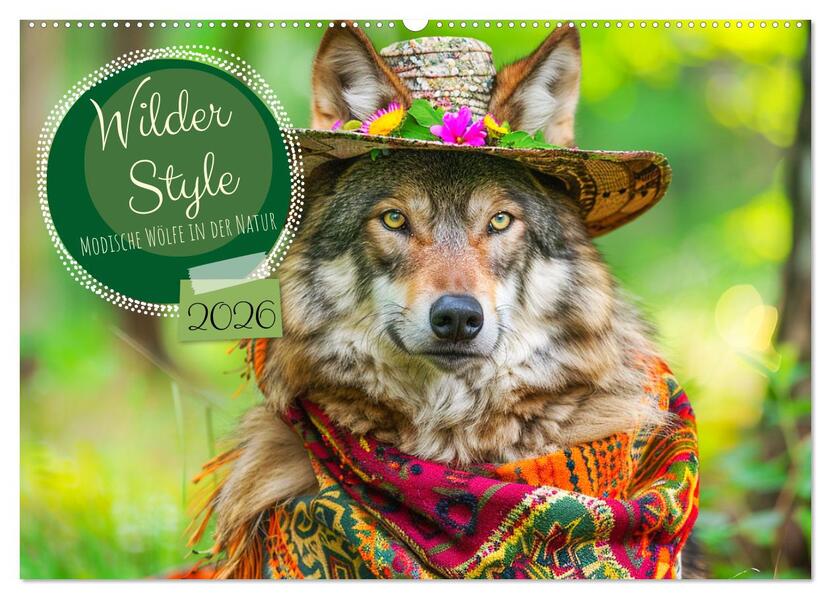 Wilder Style. Modische Wölfe in der Natur (Wandkalender 2026 DIN A2 quer) CALVENDO Monatskalender