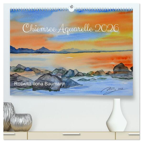 Chiemsee Aquarelle (hochwertiger Premium Wandkalender 2026 DIN A2 quer) Kunstdruck in Hochglanz